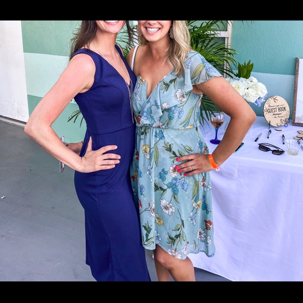 V neck stretch MIDI dress from David’s Bridal